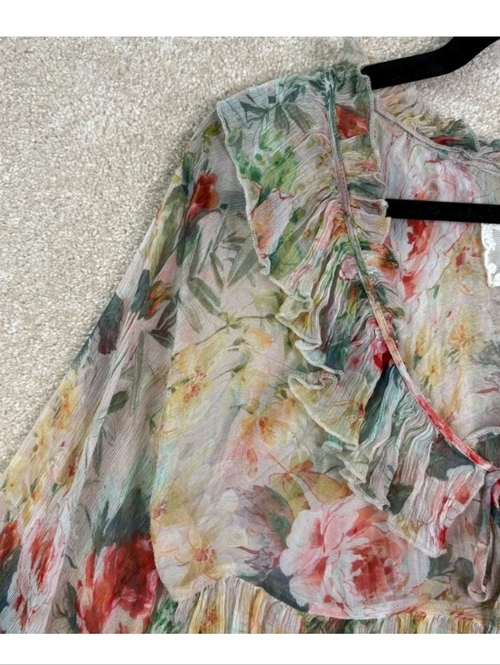 JOHNNY WAS Aria Silk Flowy Whimsigoth Semi-sheer Abstract Pastel Floral Blouse